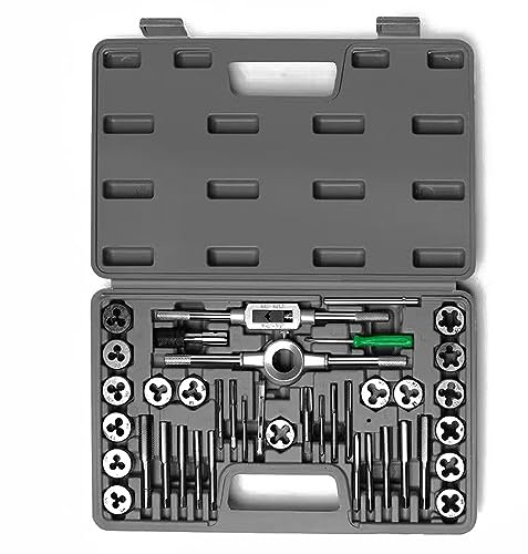 Shkalacar Set di Maschi e filiere da 40 Pezzi, Set di Maschi Filettatori e Filiere Metriche per Filettatura Manuale M3-M12 con Custodia