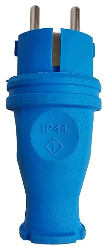 Fiche Schuko en caoutchouc 16 A 230 V Uni-Schuko - Fiche droite - Fiche de contact de protection - Fiche d'alimentation avec raccord à vis - Bleu - IP44 - Convient pour l'extérieur