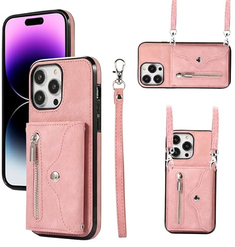 Yidai-Silu iPhone 12 Mini Handy Tasche 【RFID-Schutzfunktion, Standfunktion, Blasebalg Aussehen】 Wallet Case PU Leder Geldbörse Schultertasche Handyhülle für iPhone 12 Mini - Rosegold