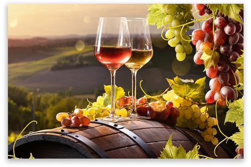 SMTDeco Herdabdeckplatte 80×52 cm – ESG gehärtetes Glas, kratzfest & rutschfest – Spritzschutz & Schneidebrett – für Induktion/Ceranfeld – 1-teilig, Motiv Wein Fass Rot