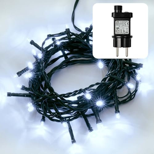 hellum LED Lichterkette Außen oder Innen, mit Timer, Lichterkette Kaltweiß, strombetrieben mit 40 LED, Weihnachtsbaumbeleuchtung mit Kabel in Grün <59 lm 151213