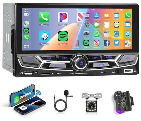 Hodozzy Doppel DIN Autoradio CarPlay Android Auto-6,86 Zoll HD Touchscreen 2 Din Bildschirm Bluetooth Stereo Auto Multimedia MP5 Player Mirrorlink FM Radio/Typ-C/USB/TF/AUX SWC Rückfahrkamera