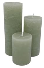 3er Set - Chic Antique Macon rustikale Stumpenkerze Kerze Antik Altarkerzen 100% Paraffin Lange Brenndauer - Farbe: verte