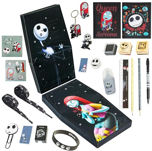 Disney The Nightmare Before Christmas Calendrier de L'avent 2025 Femme et Ado Compte à Rebours Noel Papeterie Original Accessoires Kawaii (Noir)