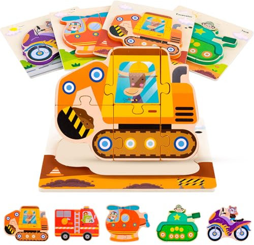 WuGU Holzpuzzle, 5er Holzspielzeug für Kleinkinder, Montessori Spielzeug ab 1 Jahr, Holzpuzzle ab 2-3 Jahre, Steckpuzzle Lernspielzeug Pädagogisches Spielzeug Geschenk für Baby Junge Mädchen