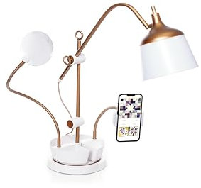 Daylight Anita Table Lamp Lamp (6000K) for Crafts, Quilting, Sewing. Adjust Brightness, Color & Shade. Bonus: Tray, Magnifier, Phone Clamp, Copper/White