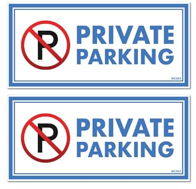 2 PACK - Small 12cm PRIVATE PARKING Self Adhesive Stickers - Blue/White, No Unauthorised Vehicles, Sign, Caution, Driveway Warning, Private Property SG263