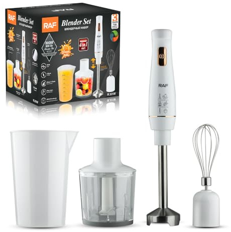 RAF Batidora de Mano 4 en 1, 800W, Licuadora con Vaso Medidor, batidor de varillas y vaso picador