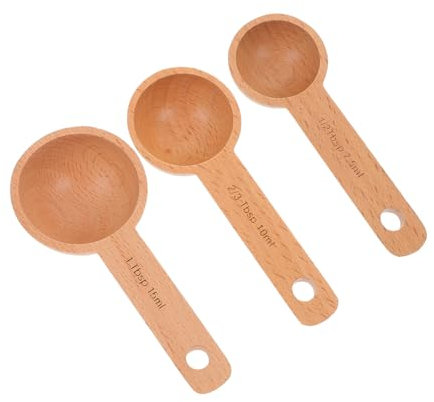KICHOUSE Wooden Coffee Measuring Set 3pcs Beechwood Coffee Scoop 7.5ml 10ml 15ml Measuring Spoons for Beans and Tea