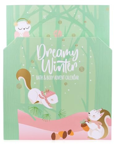 Accentra Adventskalender DREAMY WINTER 2026 für Mädchen mit 24 Pflegeprodukten in aufklappbarer Box mit Badebombe, Duschgel, Lotion, Seife, Shampoo, Accessoires, Beauty Weihnachtskalender in grün