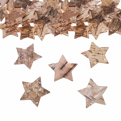 ParPix Groß Streudeko Birkensterne 4,5cm, Konfetti Holzsterne Weihnachts Tischdeko, Holzsterne zum Basteln für Hochzeit, Sterne Konfetti Dekorationen, Birkenholz Sterne Confetti Weihnachten Deko