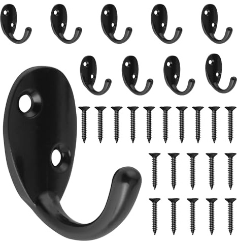 Mooche 10 Pièces Crochet Muraux à Visser, En Acier Inoxydable, Large Éventail d'Applications, Crochets Muraux pour Salle de Bain/Cuisine/Chambre, etc, Noir