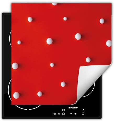 TMK ArtDeko Herdabdeckplatte 50x52 cm Einteilig Küche Herdabdeckung Induktionsfeld Ceranfeld Herdabdeckplatten Vinyl Matte Aufrollbar - Rot Bälle