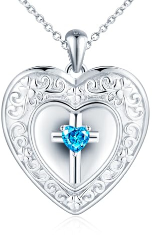 MICMIF Argento 925 Foto Medaglione Cuore con Croce Zirconia Collana Donna Ciondolo Portafoto Personalizzata, Collana Locket Vinatge Apribile per 2 Foto, Catena 45+5cm per Donne Ragazze Mamma