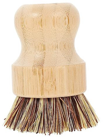 FRCOLOR Kitchen Dish Brush with Short Handle, Pot and Vegetable Scrubber, Palm Wood Material, Household Cleaning Accessory for Pots, Pans, and Produce