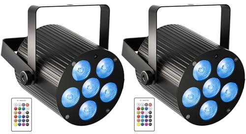 DayFlicker 2er 60W Akku Bühnenlicht Wiederaufladbarer, RGBWA+UV 6 LED DMX LED Par Scheinwerfer Batterie mit Fernbedienung Partylicht für DJ Disco Hochzeit Live Indoor Outdoor