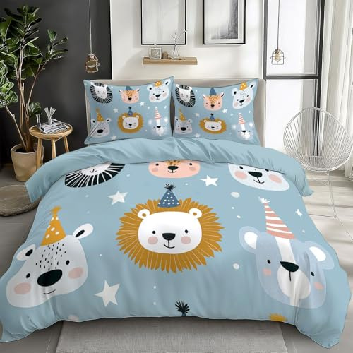 XCQHZYQ Copripiumino una Piazza e Mezza Bambini 150 x 200 cm Animali Astratti Del Fumetto Stampato 3D Set Copripiumino Set Biancheria da Letto Poliestere cotone con Cerniera e 1 Federa