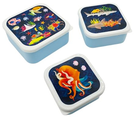 ARKRAFT set 3 porta merenda bambino disegno Marine per picnic scuola (Porta Merenda Marine)