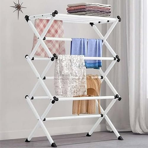 Clothes Drying Rack, Portable Foldable 3-Tier Clothes Airer Laundry for Indoor Outdoor Use, Collapsible Stainless Steel Clothes Drying Rack Stand with Non-slip rubber pads for Air Drying Clothing