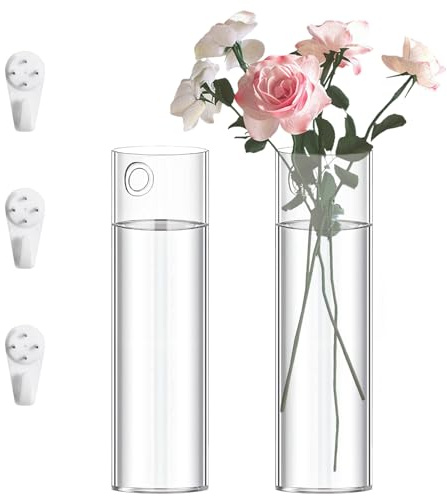 2 Pack Wall Mounted Glass Vase Set with Hooks High Borosilicate Transparent Hanging Flower Vase for Home Decor Dining Table