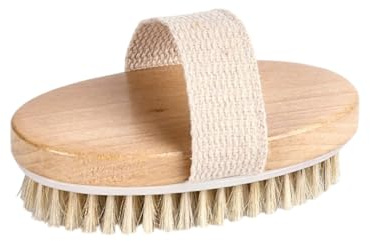 KEMUZ Brosse pour le Corps à Brossage à Sec, Brosse Exfoliante pour Peau Sèche en Poils Naturels pour une Peau Impeccable, avec Poignée Ergonomique en Coton