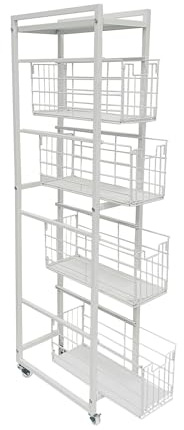 5-Tier Pull-Out Storage Organizer Rolling Utility Cart - Universal Metal Craft Shelf Trolley for Home Kitchen Bathroom Bedroom Office Classroom Laundry Cleaning Supplies Bar with Caster Wheels