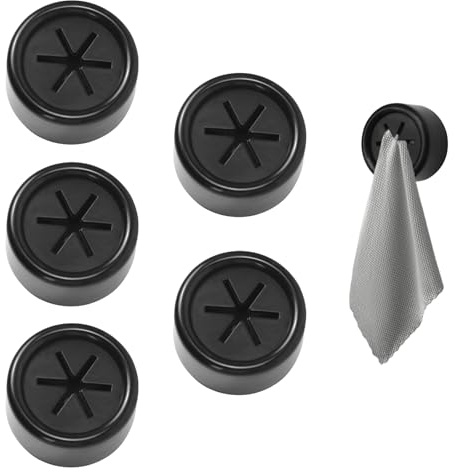 Lot de 5 porte-serviettes autocollants ronds en acier inoxydable ABS pour salle de bain, cuisine et maison, accessoires de camping sans perçage (noir)
