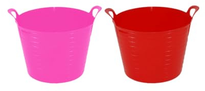 20 Litre 𝐏𝐈𝐍𝐊 & 𝐑𝐄𝐃 Heavy Duty Small Flexi Tub, Garden Home Flexible Plastic Storage Container Bucket, Animal Feeding, Laundry Flexi Tub [MADE IN UK]