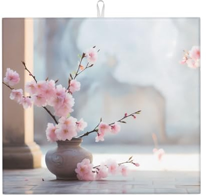 Tappetino scolapiatti da cucina stampato con fiori di pesco, 40,6 x 45,7 cm, per asciugare rapidamente i piatti, elegante tappetino decorativo da cucina