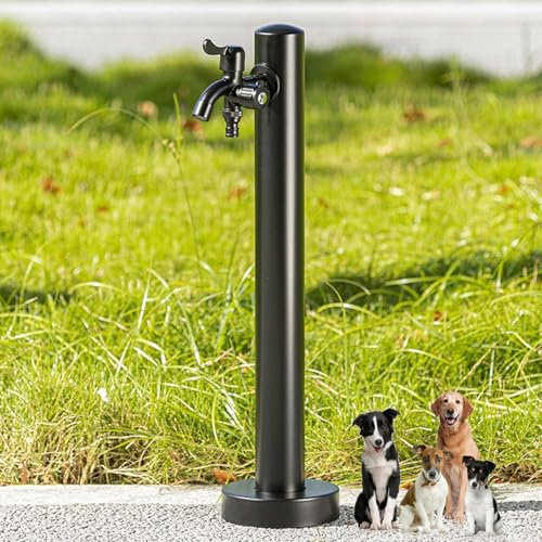 Pucaru Fontaine A Eau Exterieure de Jardin, Robinet À Double Sortie, Support de Tuyau sur Pied, Acier Inoxydable 304 pour L'irrigation(60cm)