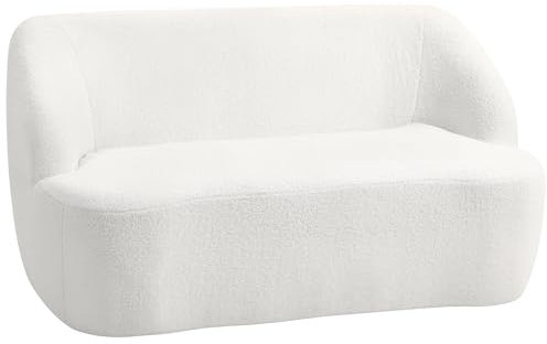 HOMCOM Sofa 2-Sitzer 142 cm Couch Polstersofa mit Armlehne, geschwungenem Design, Modernes Doppelsofa mit Viles-Optik, Loungesofa für Wohnzimmer, Keine Montage erforderlich Cremeweiß