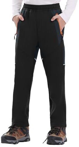 Rdruko Boys Kids Snow Ski Pants Waterproof Fleece Lined Warm Insulated Winter Pants for Outdoor Snowboard, Black, XS