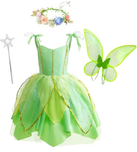 Lito Angels Fille Déguisement Fée Verte avec Ailes de Fée, Taille 2-3 ans
