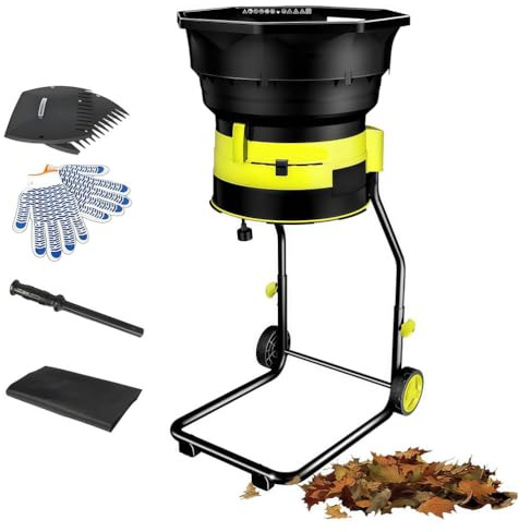 Gvqng Biotrituratore per Foglie da 2500 W con Ruote, Biotrituratore da Giardino Senza Lame con Sacco di Raccolta, Trituratore Elettrico per Foglie, Tramoggia Larga 54 Cm,A,20m xpowercord
