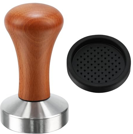 SZJYG Espresso Tamper 53mm, Kaffee Tampers, Coffee Tamper mit Holzgriff und Silikonmatte, Kaffeestampfer, Silikon-Espressostampfer, Kaffeestempel Edelstahl Barista Tools