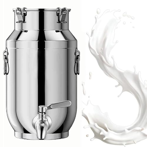 Bidon INOX pour Huile D Olive 5l avec Robinet Pot A Lait INOX FUT Huile | Seau Inox Robinet Pot à Lait En Acier Inoxydable Bidon Alimentaire Couvercle For Vin Baril Eau Huile -5liter
