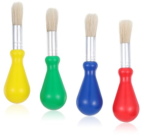 4PCS Toddler Paint Brushes, Chubby Paints Brush Easy Grip, Gourd-Shaped Handle Paint Brushes Kids, for Drawing, Art Creation, Watercolor, Acrylic Painting