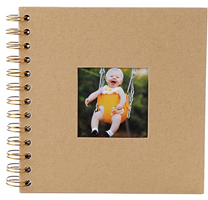 xiluuyou Fotoalbum zum Selbstgestalten 17x17 cm, Scrapbook Album, 20 Blatt Schwarze Seiten Fotobuch zum Einkleben für Baby Geburtstag Jahrestag Hochzeit, Einbandfarbe - Kraftpapierfarbe