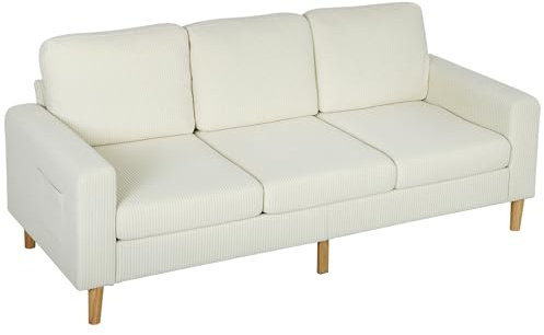 HOMCOM Canapé 3 Places en Velours Côtelé Design Moderne Canapé 192 cm Beige