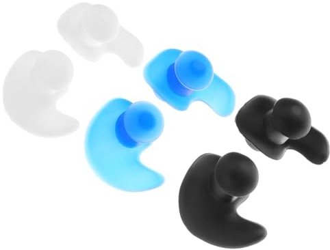 NIYANGLE Lot de 3 Paires de Bouchons D'oreilles Étanches pour Natation, Taille Adulte, Matériaux Solide, Couleurs Bleu, Noir et Blanc, Protège-oreilles Réutilisables pour Sports Nautiques