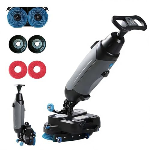 Autolaveuse professionnelle sans fil, nettoyeur de sols robuste, largeur de nettoyage de 43 cm, double brosse rotative à 360°, capacité de nettoyage de 1200 m²/h, autonomie de 90 min, kit co
