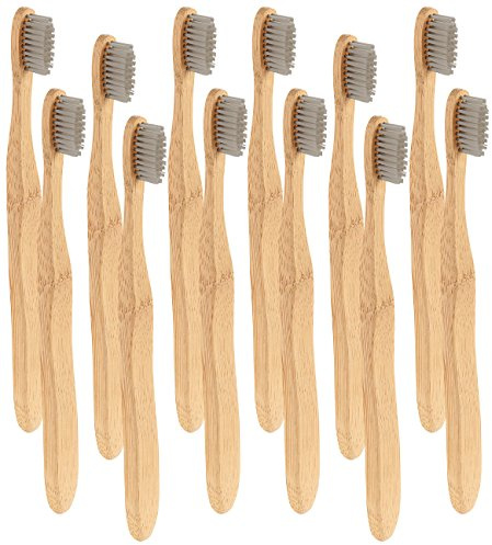 newgen medicals Holzzahnbürste: Antibakterielle Bambus-Handzahnbürste, medium, 12-er Set (Zahnbürste Bambus, antibakterielle Zahnbürste, Kinder)