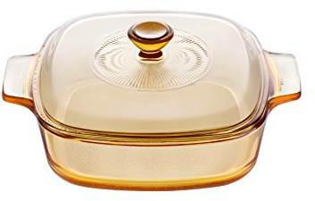 Visions Pyroceram Reverse Square Casserole with Glass Cover, Brown, 22.3 x 17.5 x 5.3 cm