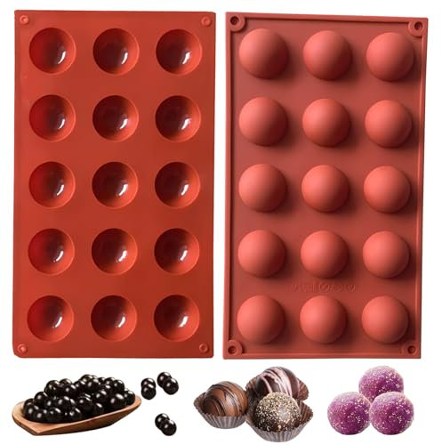 HPiano 2 Piezas Molde de Silicona, 15 cavidades con Forma Semi esférica, Color Terracota Herramienta para Hornear para Sus postres de Chocolate, Bombas de Helado, Mini Tarta de té