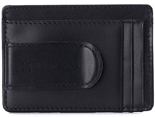 Alpine Swiss RFID Dermot Money Clip Front Pocket Wallet For Men Leather York Collection Smooth Finish Black