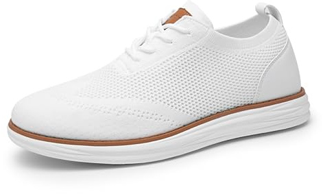 Bruno Marc Men's KnitFlex Breeze Mesh Sneakers Oxfords Lace-Up Lightweight Casual Walking Shoes,Size 10.5,White,GRAND-02