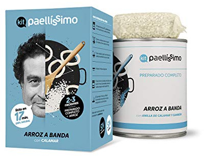 Paellissimo - Fertiggericht für Arroz a Banda, traditionelle Fisch-Paella Mix mit Paella Reis, Paella Gewürz und Fischbrühe | Fertiggerichte Reis von Michelin-Stern Koch | 2-3 Pers. | 1 Einheit