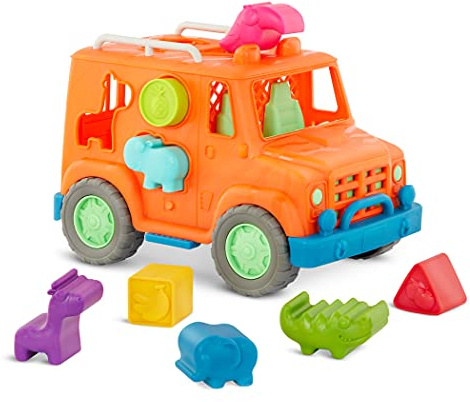 Battat Safari-Lastwagen Formensortierer mit Tier- und Fruchtformen | 9-teiliges Set mit Safari-Lkw und 8 Tier- und Fruchtformen zum Sortieren und Spielen. Fördert erstes Lernen, 1+ Jahre