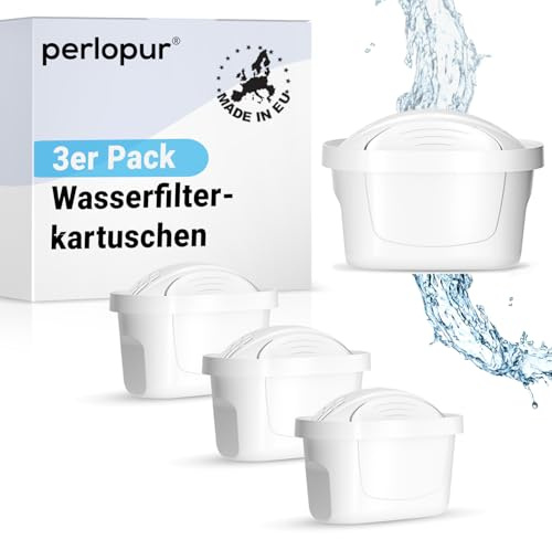 perlopur Filterkartuschen Universal unimax (Pack 3) mit Aktivkohle | Filtert Kalk & Schadstoffe, verbessert den Geschmack. Für normales und mittelhartes Wasser. Kompatibel zu Brita Maxtra+