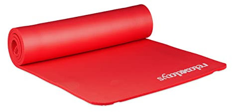 Relaxdays Yogamatte, 1 cm dick, für Pilates, Fitness, gelenkschonend, mit Tragegurt, Gymnastikmatte 60 x 180 cm, rot